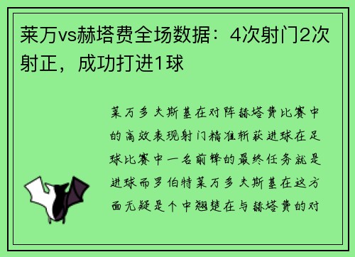 莱万vs赫塔费全场数据：4次射门2次射正，成功打进1球